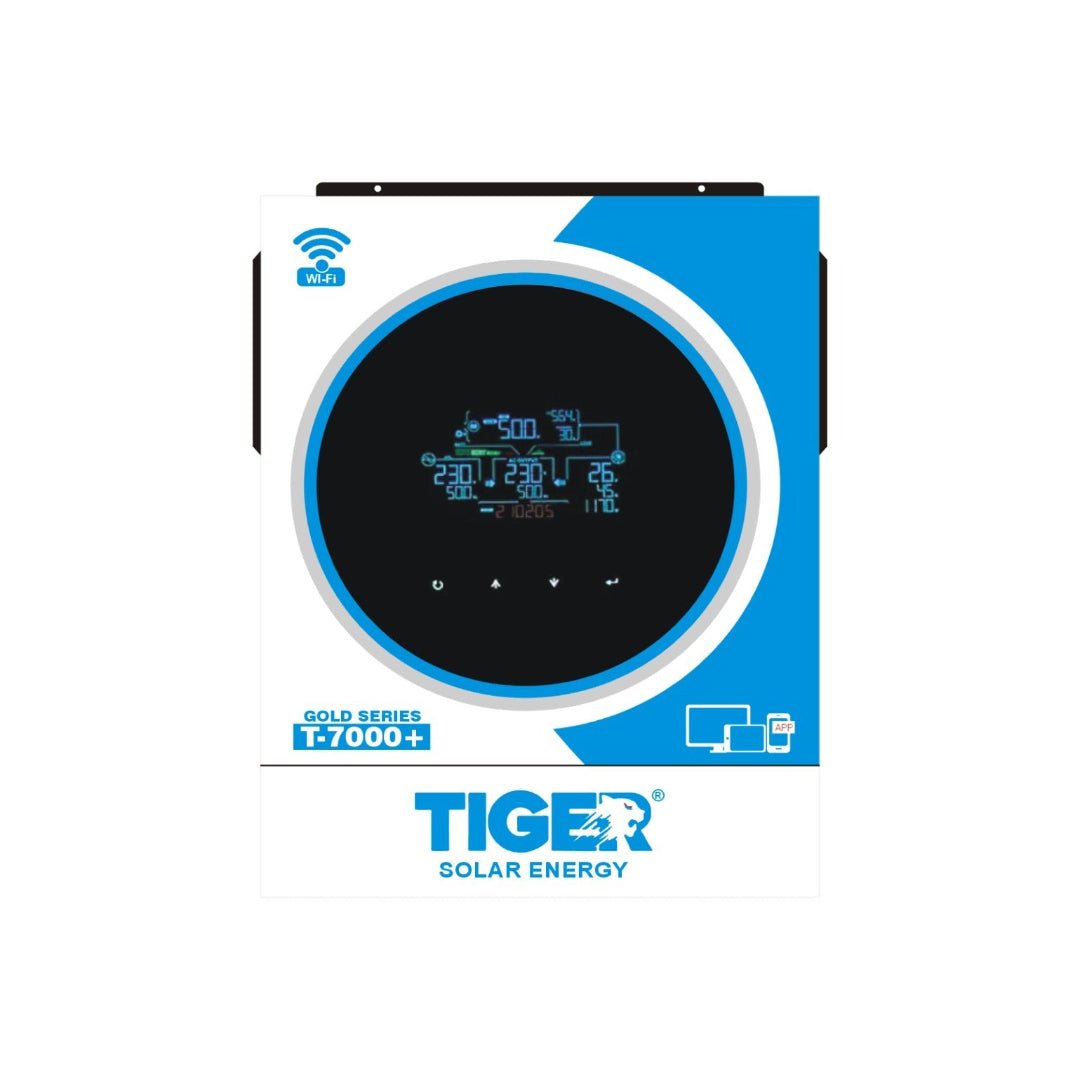 Tiger T-7000+ Gold Series 6kW Hybrid solar Inverter With 7000W PV | Built-in WiFi | Dual Output | RGB Lights | Touch Display — solar equipment in Lahore, Pakistan