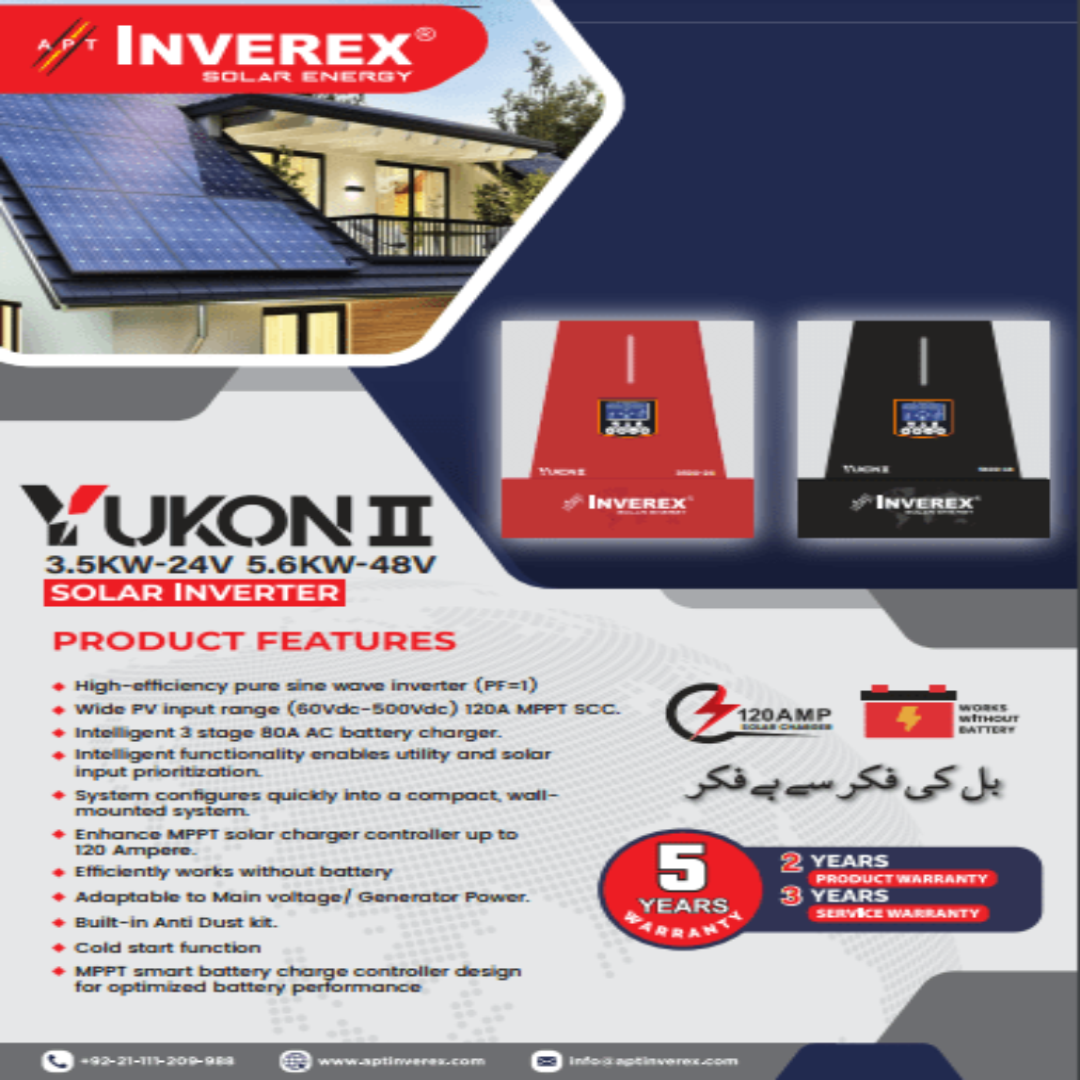 INVEREX YUKON 3.5KW and 5.6KW MPPT HYBRID SOLAR INVERTER — solar equipment in Lahore, Pakistan