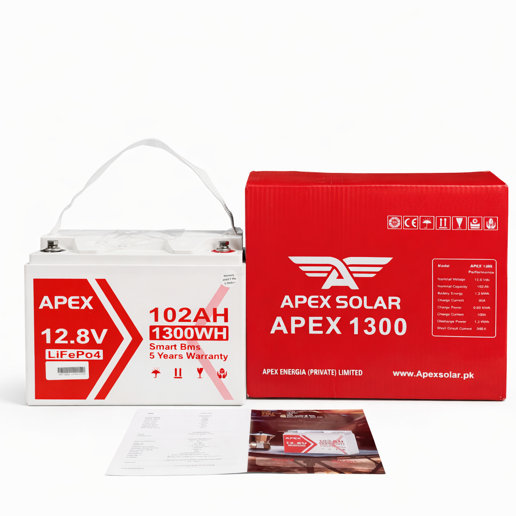 APEX 1300 12.8V 102Ah 1300Wh Lithium Battery LiFePO4 IP65 8000 Cycles | Solar & Backup Power — solar equipment in Lahore, Pakistan