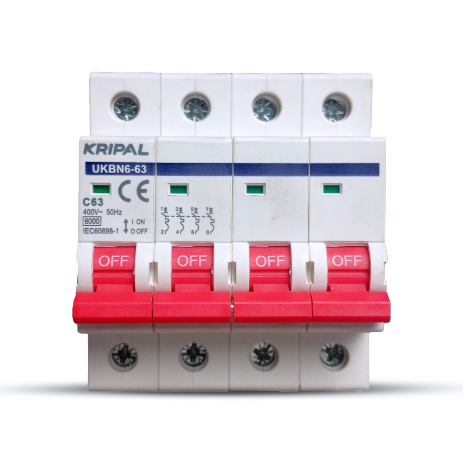 Kripal UKBN6-63 4-Pole 63A AC Miniature Circuit Breaker (MCB) — solar equipment in Lahore, Pakistan