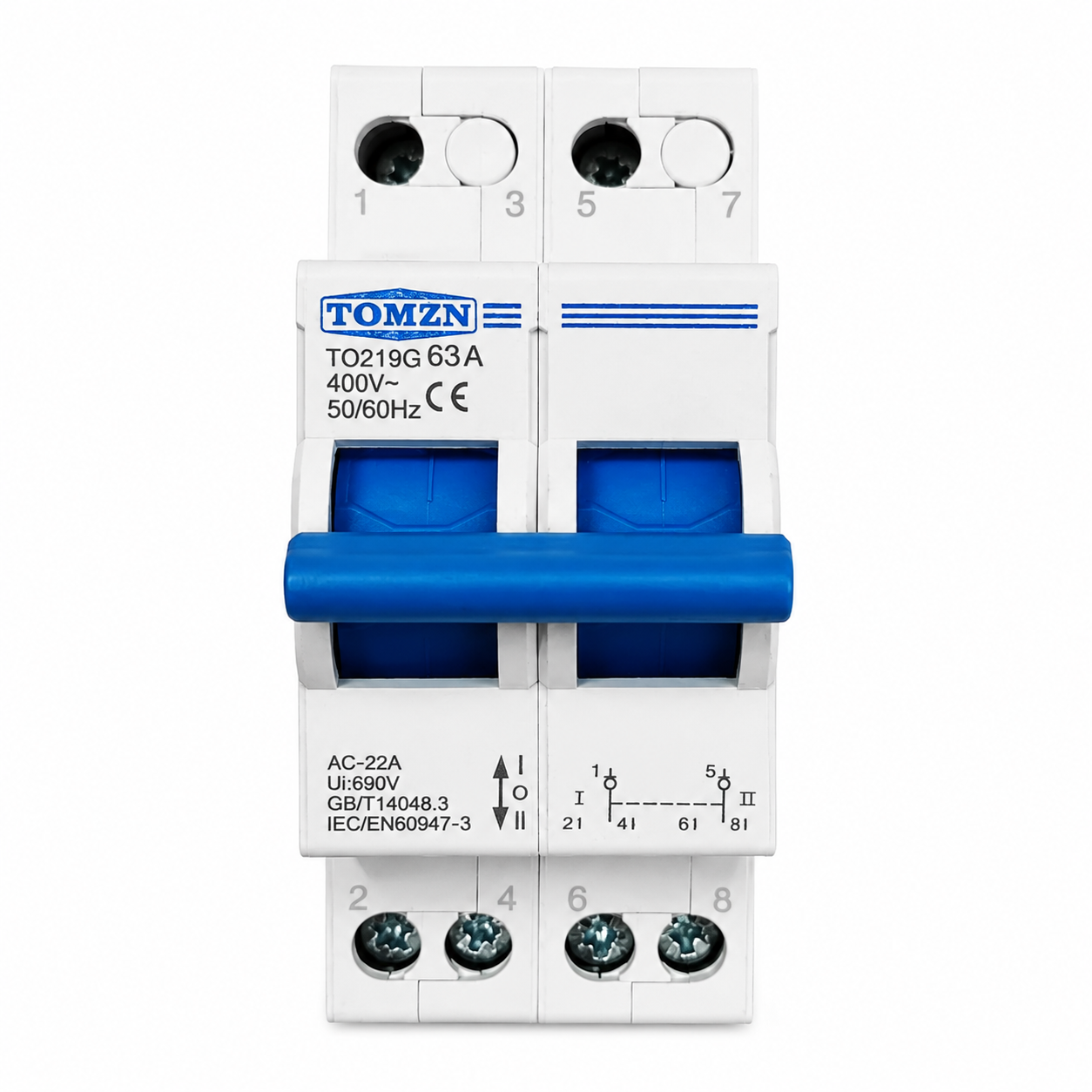 Tomzn 2-Line 2P 63A Breaker Type Changeover Switch — solar equipment in Lahore, Pakistan