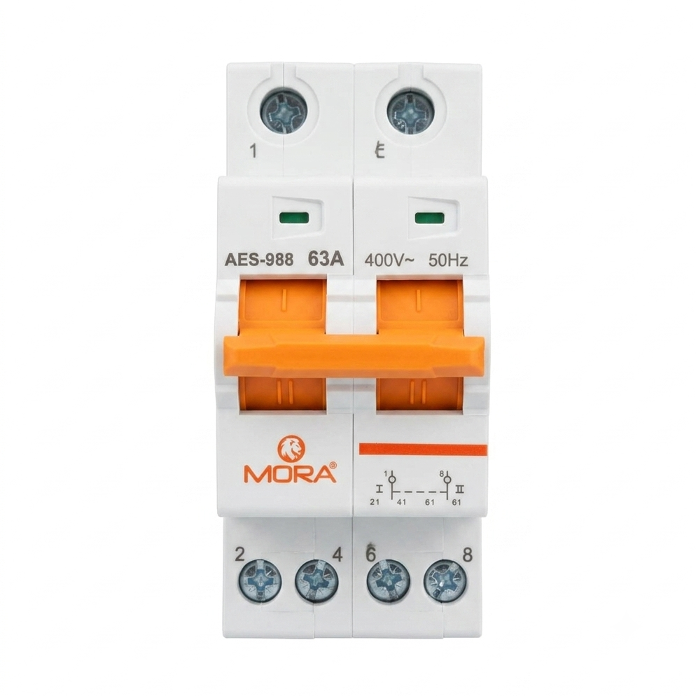 Mora 2P 63A MTS Dual Power Manual Transfer Isolating Switch Interlock Circuit Breaker MORA breaker type Change Over copper — solar equipment in Lahore, Pakistan