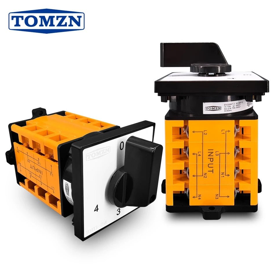 Tomzn 4 Line 75A Phase and Neutral Selector Switch Rotary Change Over for 4 Meters — solar equipment in Lahore, Pakistan