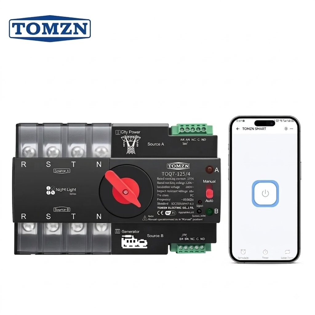Tomzn TOQ7S 4P-125A AC Three Phase Din Rail 220V Dual Power Automatic Transfer Switch ATS — solar equipment in Lahore, Pakistan