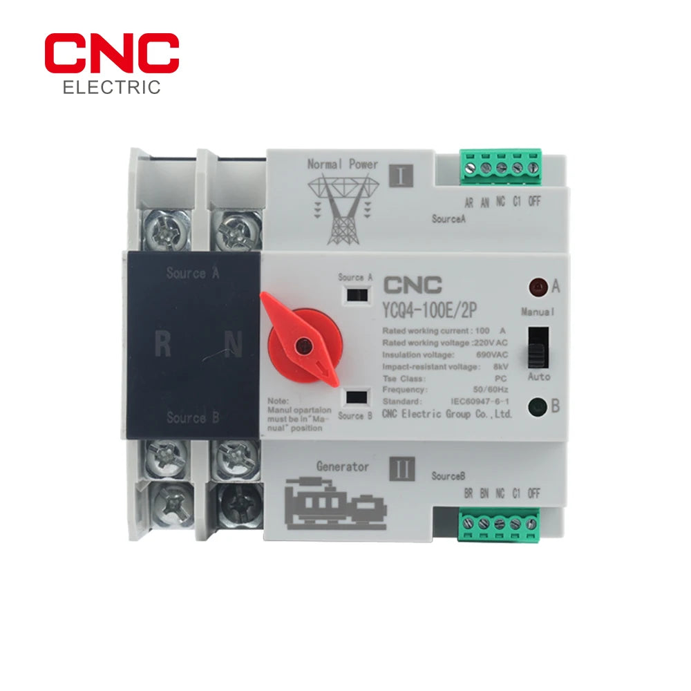 CNC Din Rail 2P ATS Dual Power Automatic Transfer Switch Electrical Selector Switches Uninterrupted Power  100A — solar equipment in Lahore, Pakistan