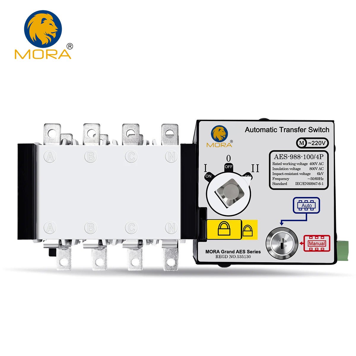 Mora AES-988-100/4P Handle Type 100A 4P AC Three Phase Dual Power Automatic Transfer Switch ATS — solar equipment in Lahore, Pakistan