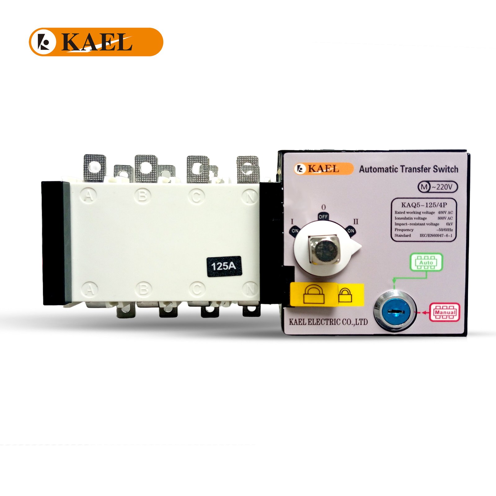 KAEL KAQ5-125/4P Handle Type 125A 4P AC Three Phase Dual Power Automatic Transfer Switch ATS — solar equipment in Lahore, Pakistan