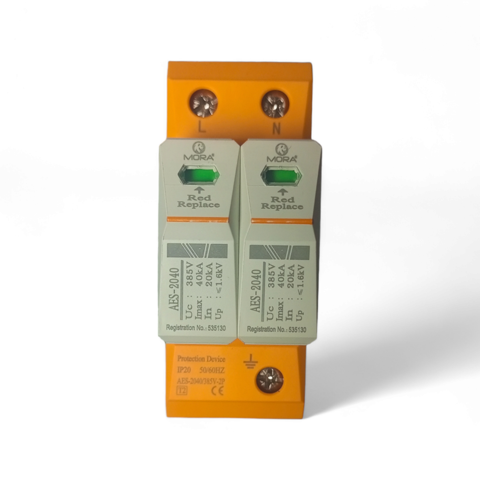 Mora (AES-2040) AC 2pole 40kA SPD surge protection device 385vAC — solar equipment in Lahore, Pakistan