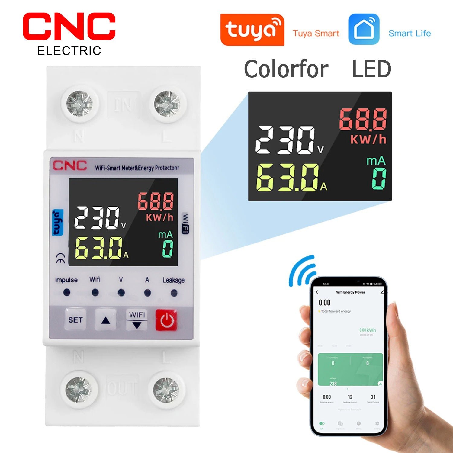 CNC YC7VA-WIFI KWH 63A WIFI Protector With Voltage Current and Leakage protection Mini 10in1 — solar equipment in Lahore, Pakistan