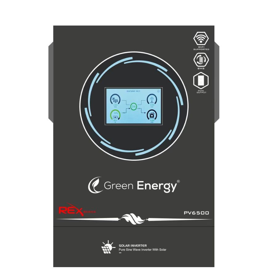 Green Energy REX 4KW Hybrid Solar Inverter – PV6500 | Built-in WiFi, Lithium Battery Port, Dual Output — solar equipment in Lahore, Pakistan